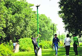 Dysfunctional lights in a park at Sector 29, Chandigarh