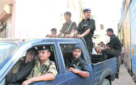 A police petrol team in the Jawalapur area of Haridwar on Thursday. 