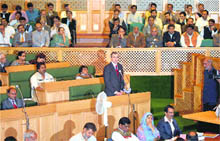 Chief Minister Omar Abdullah addresses the state Assembly on the first day of the session in Srinagar on Thursday. 