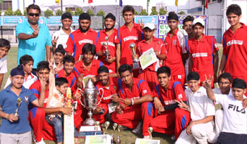 Students of MGN Public School after winning the 11th Bhai Gobind Singh Pasricha Memorial All-India Inter-School Cricket Tournament in Jalandhar.