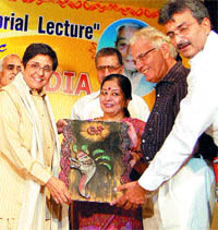 Kiran Bedi being honoured at Bhavans Sl Public School in Amritsar on Friday