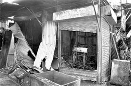 Booths that were damaged in a fire at Sector 11, Panchkula, on Friday.