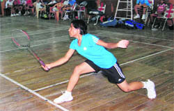 A player in action at the Uttarakhand State Sub-Junior Badminton Championship in Dehradun on Friday.