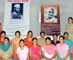 Students pay tributes during Gandhi Jayanti function at MD College in Abohar