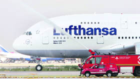 A Lufthansa Airbus A380-800 lands for first time at Barcelona Airport on Saturday. 