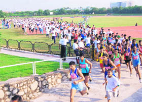 Participants in action during a mini-marathon organised at Sector 3, Panchkula,on Saturday. 