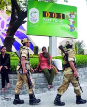 Security personnel keep a vigil in New Delhi on Saturday.