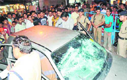 The accident car at Moti Bazar in Haridwar 