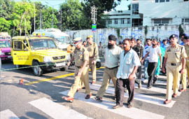Traffic police officials during an awareness campaign for pedestrians on the use of zebra crossings at Bikram Chowk in Jammu on Saturday.