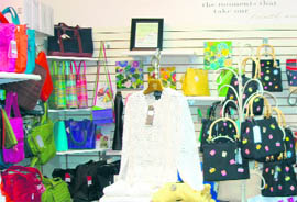 Accessories, bright clothes on a display at a shop in Ludhiana