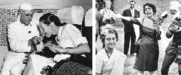 A photo of Nehru and Edwina (left) by Homai Vyarawalla and (right) Homai taking pictures of Indira Gandhi