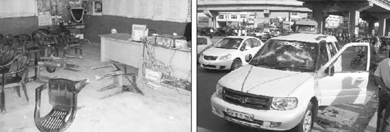 A view of the lottery shops and cars damaged at Zirakpur