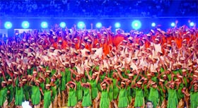Artistes perform during the Commonwealth Games opening ceremony at Jawaharlal Nehru Stadium in New Delhi on Sunday.