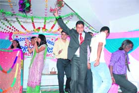 Students enjoy at a freshers party at the Dolphin Institute in Dehradun