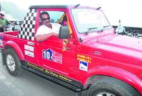 Vijay Aggarwal, member of Team Uttarakhand, test-drives his vehicle for Himalayan Rally in Mussoorie