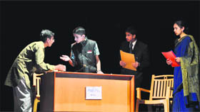 Students of DAV School at Totu stage a play Chaprasi at Gaiety Theatre in Shimla on Sunday.