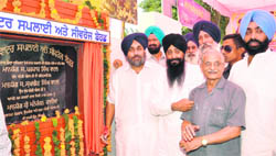 Deputy Chief Minister Sukhbir Singh Badal inaugurates the work on sewerage project at Sahnewal on Sunday. 