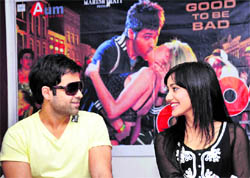 Bollywood actors Emraan Hashmi and Neha Sharma at a press conference to promote their upcoming film Crook on Saturday