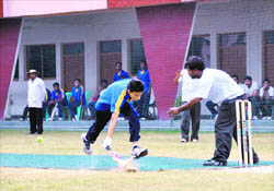 A match of the third Shri Rohitash Singh Memorial Inter-School Boys Super Eights Cricket Tournament being played in Dehradun on Monday.