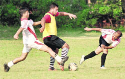 A football match in progress at Sector 17 in Chandigarh on Tuesday. 
