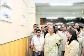 Uttarakhand Governor Margaret Alva watches paintings at UGB Art Gallery in Dehradun