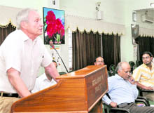 GB Schalle, world-renowned biologist, delivers a talk on the Wildlife Week in Dehradun on Tuesday