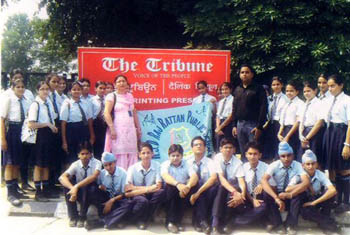 Students of RSD Raj Rattan Public School during a visit to the Tribune printing press in Bathinda.