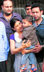 Arnav, who was kidnapped on Tuesday, with his mother at their Sector 7 residence in Panchkula on Wednesday