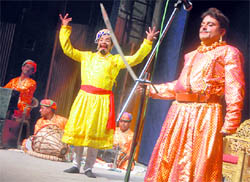 Artistes stage a nautanki at Randhawa Auditorium in Chandigarh on Wednesday