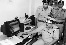 Haryana DGP RS Dalal inaugurates the common integrated police application (CIPA) in Ambala on Wednesday