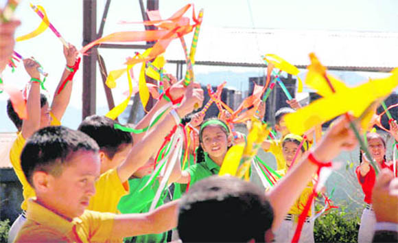 Schoolchildren during a sports meet at BSN School in Shimla on Wednesday. 