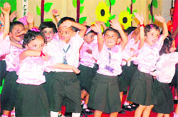 Children of Shaurya Army Pre-School give a performance during the annual day function in Jammu 