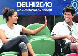 Sania Mirza and Somdev Devvarman, who won their respective matches, at the RK Khanna Tennis Stadium in New Delhi on Wednesday.