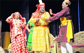 Artistes stage a nautanki at Randhawa Auditorium in Chandigarh on Thursday.