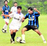 A football match in progress at Sector 17 in Chandigarh on Thursday.