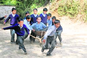 Children in a playful mood at a primary school in Shimla
