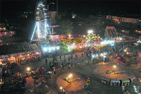 A view of the Dussehra mela at the Daresi ground in Ludhiana on Wednesday night.