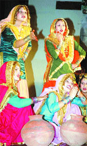 Girls perform at the youth festival at Guru Nanak Dev University in Amritsar on Friday