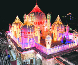 Mata Mansa Devi temple all decked up on the first day of Navratras in Panchkula on Friday.