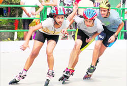 Skaters participate in a race during the CBSE North Zone-I Roller Skating Championship at KB DAV School, Sector 7, Chandigarh, on Friday.