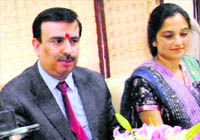 Dr Amitabh Mattoo (left), Professor, International Relations, JNU, New Delhi, at a seminar in Chandigarh on Friday.