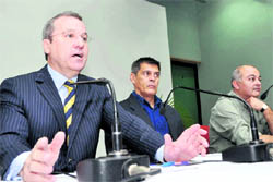 Dr Peter McLaughlin, Headmaster, The Doon School, addresses a press conference in Dehradun on Friday