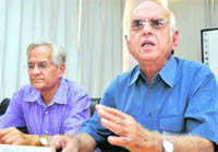Dr Bhim S Pandhi, patron of the IMA Blood Bank, addresses mediapersosns in Dehradun
