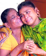 Ano Hara with her mother Ayesha Khatoon at MDD Bal Bhavan, Karnal, on Friday.
