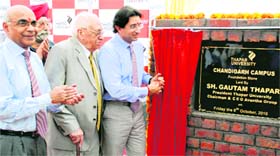 Gautam Thapar, president, Thapar University, Patiala, at the stone-laying function of the Chandigarh campus of the varsity, in Dera Bassi on Friday.