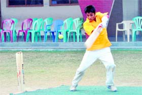 A batsman in action at the Inter-School Boys Super 8s Cricket Tournament in Dehradun on Saturday.