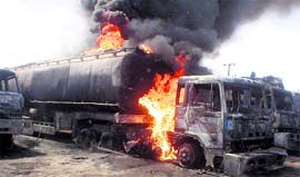 Smoke rises from burning fuel tankers after they were set ablaze at Sibi in Pakistans Baluchistan province on Saturday.