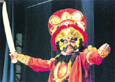 An artiste performs during a cultural programme Yakshagana in Chandigarh on Sunday.