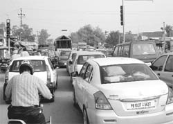 Traffic jam near the Kurali roundabout. 