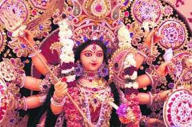 An idol of Goddess Durga during Navratra celebrations in Dehradun
